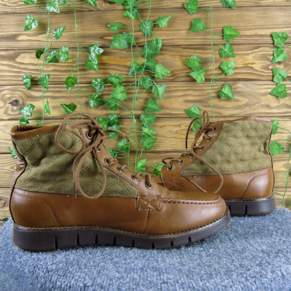 Harrison Myles Men 7.5 Brown Synthetic Canvas Lace Up Ankle Boots Casual Comfort